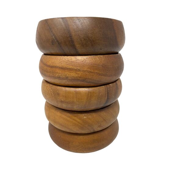 Wood Salad Bowl Set Circa 1960s Lot of 5 6 inch Mid Century Modern - Picture 6 of 9